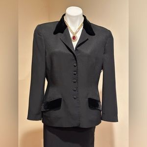 Vintage Black Jacket velvet pockets & Collar decorative Buttons No Tag S…